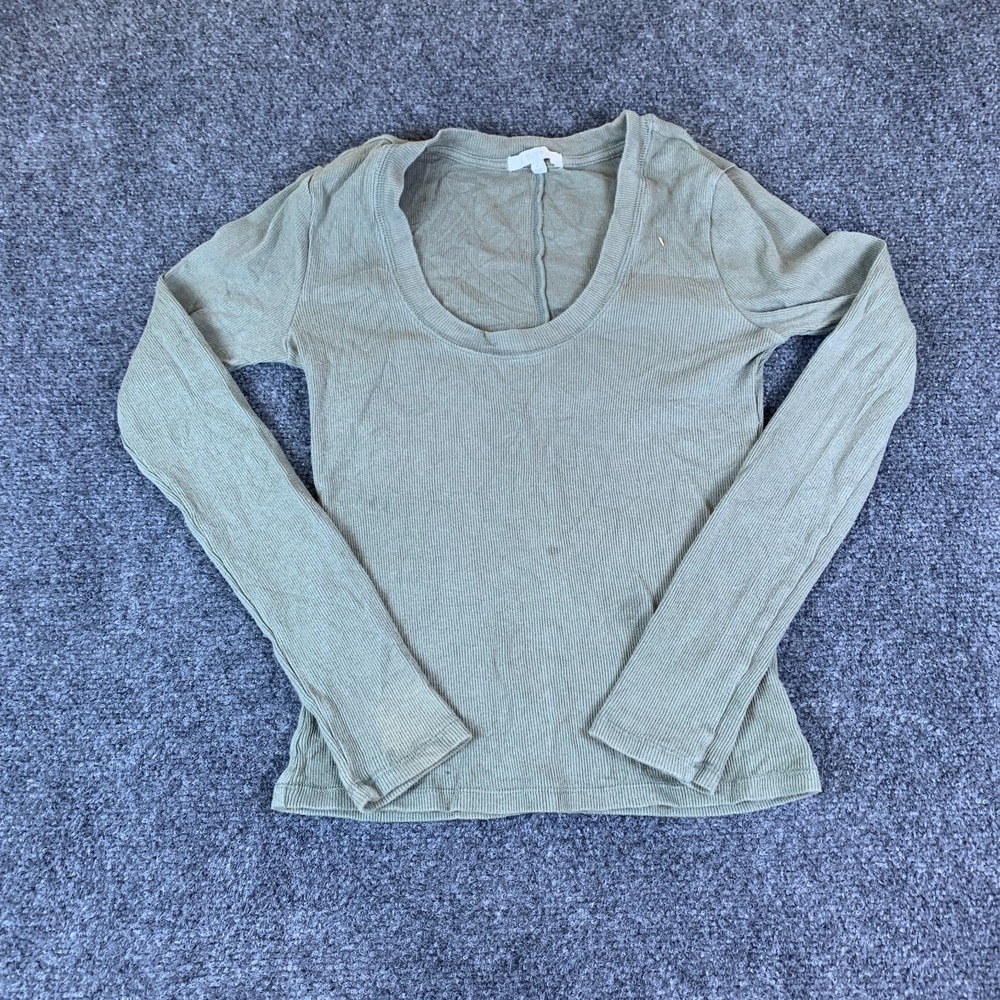 Z Supply Sirena Ribbed Shirt Womens Small Green Stretch Long Sleeve‎ Scoop Neck